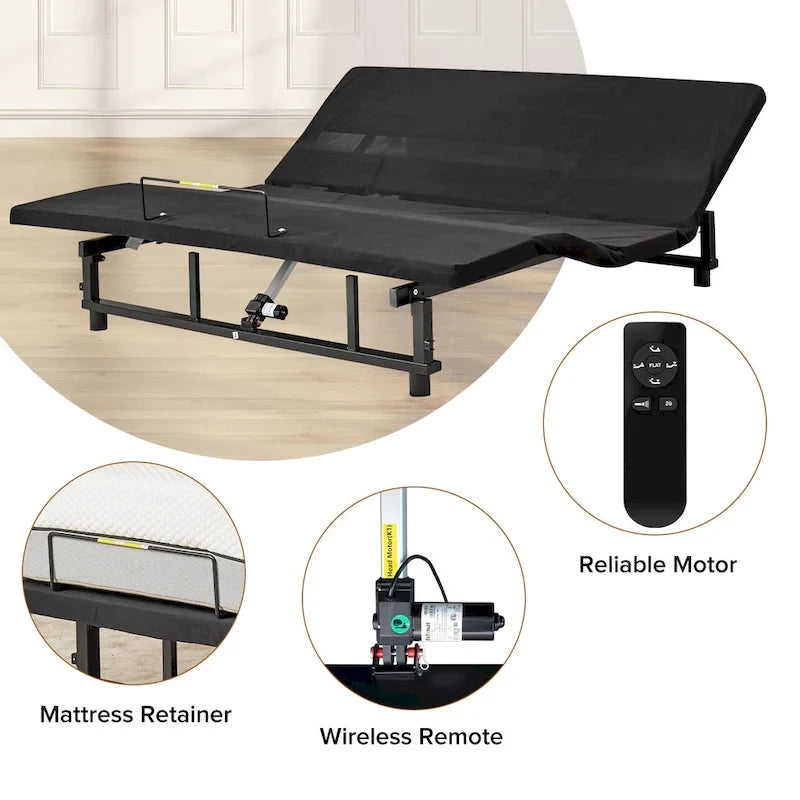 Adjustable Bed Base Frame Queen Bed Frame With Head And Foot Incline Wireless Remote Zero Gravity