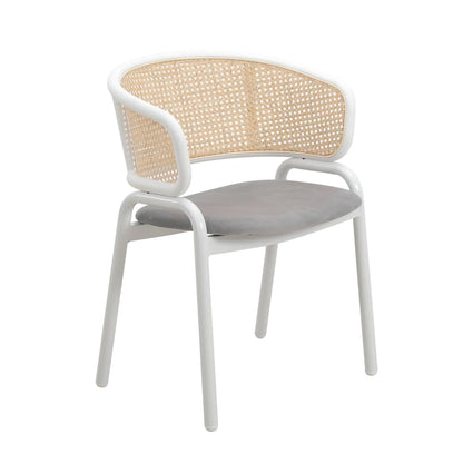 Ervilla Modern Stylish Side Chair with Rattan Back and White Steel Legs for Dining Room & Kitchen