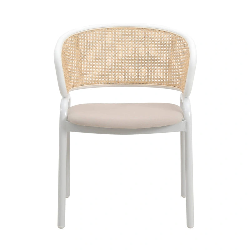 Ervilla Modern Stylish Side Chair with Rattan Back and White Steel Legs for Dining Room & Kitchen