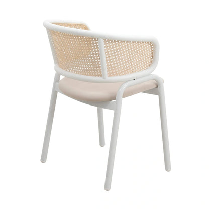 Ervilla Modern Stylish Side Chair with Rattan Back and White Steel Legs for Dining Room & Kitchen