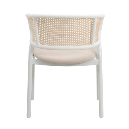 Ervilla Modern Stylish Side Chair with Rattan Back and White Steel Legs for Dining Room & Kitchen