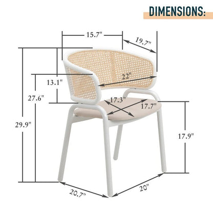 Ervilla Modern Stylish Side Chair with Rattan Back and White Steel Legs for Dining Room & Kitchen