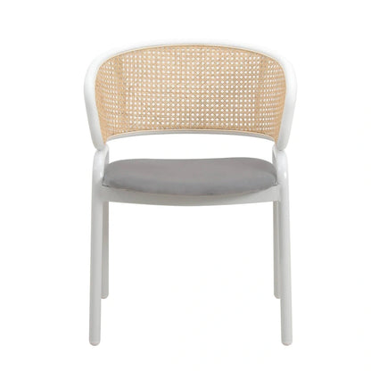 Ervilla Modern Stylish Side Chair with Rattan Back and White Steel Legs for Dining Room & Kitchen