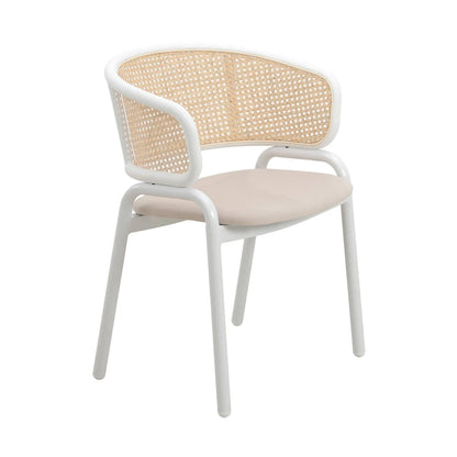 Ervilla Modern Stylish Side Chair with Rattan Back and White Steel Legs for Dining Room & Kitchen