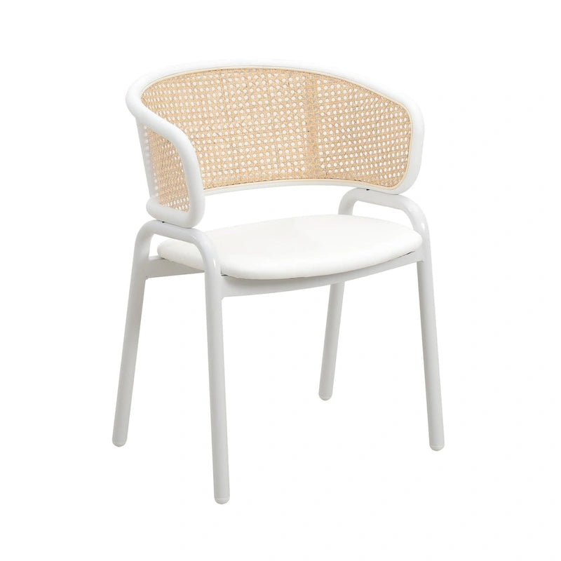 Ervilla Modern Stylish Side Chair with Rattan Back and White Steel Legs for Dining Room & Kitchen