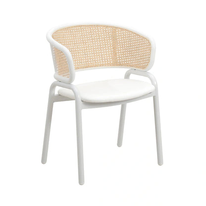 Ervilla Modern Stylish Side Chair with Rattan Back and White Steel Legs for Dining Room & Kitchen