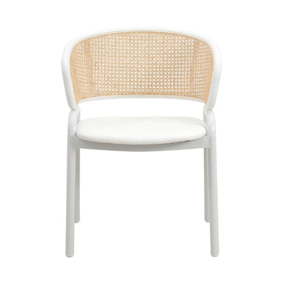 Ervilla Modern Stylish Side Chair with Rattan Back and White Steel Legs for Dining Room & Kitchen