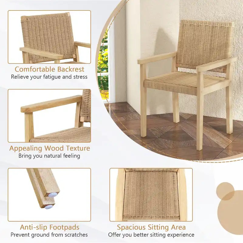 2/4PCS 18 Dining Stool Backless with Wood Frame Woven Paper Seat