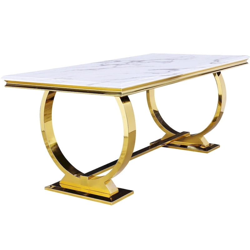 Modern Dining Room Table with Stainless Steel Metal U-Base