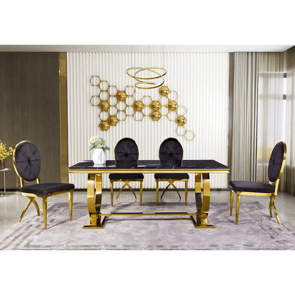 Modern Dining Room Table with Stainless Steel Metal U-Base