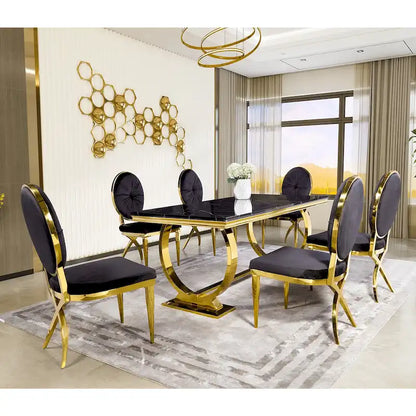 Modern Dining Room Table with Stainless Steel Metal U-Base