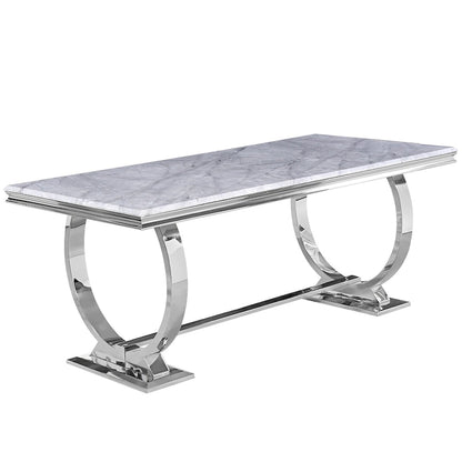 Modern Dining Room Table with Stainless Steel Metal U-Base