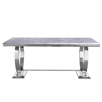 Modern Dining Room Table with Stainless Steel Metal U-Base
