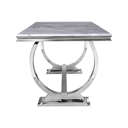 Modern Dining Room Table with Stainless Steel Metal U-Base