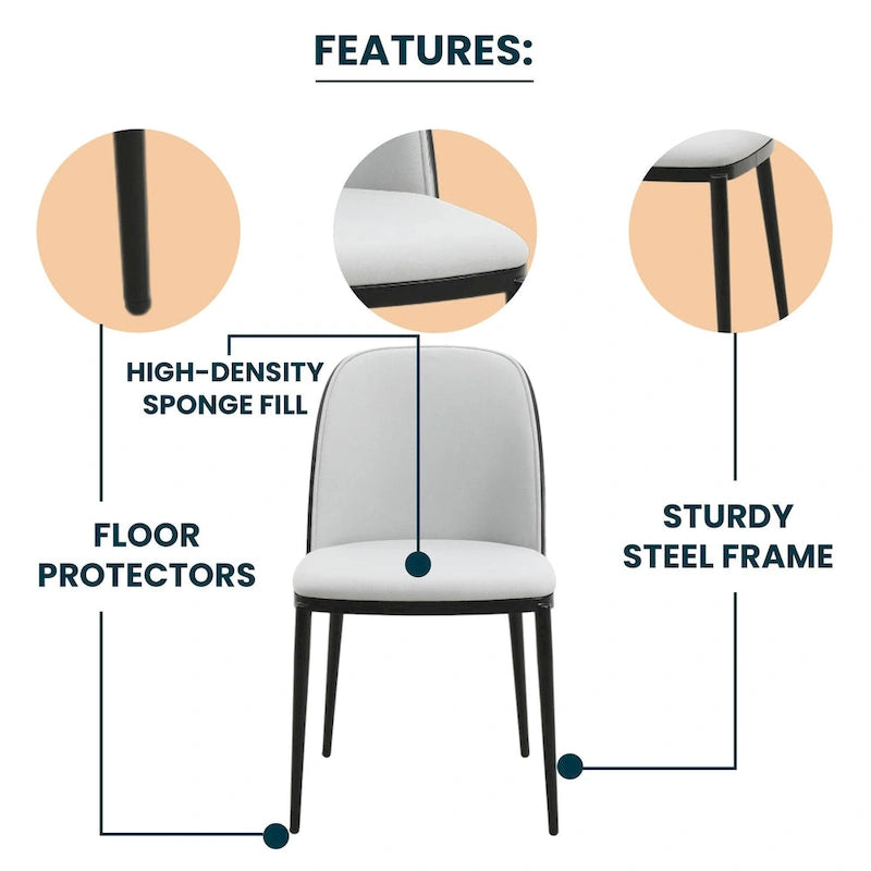Dining Chair with Upholstered Seat Side Chair with MDF Wood Frame in Steel Set of 4
