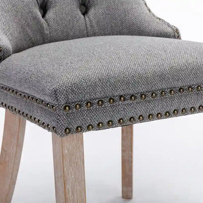 Tufted Upholstered Linen Dining Chair with Solid Wood Legs, Set of 2