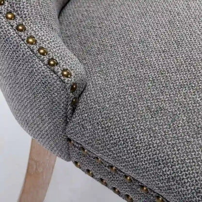 Tufted Upholstered Linen Dining Chair with Solid Wood Legs, Set of 2