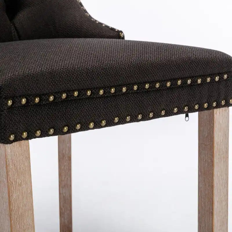 Tufted Upholstered Linen Dining Chair with Solid Wood Legs, Set of 2