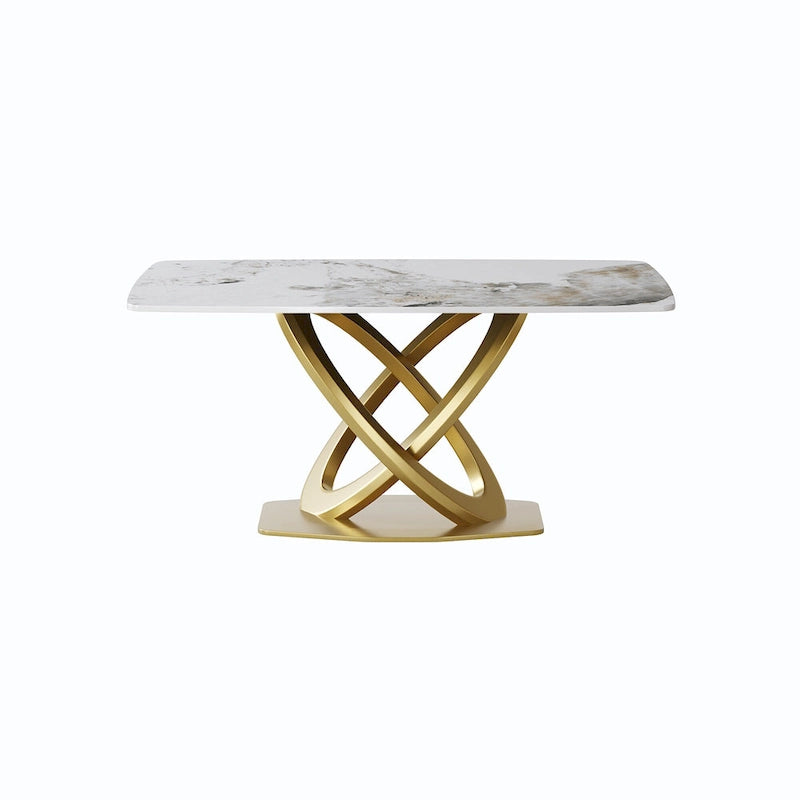 Contemporary Marble Dining Table with Gold Geometric Base