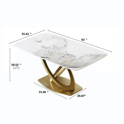 Contemporary Marble Dining Table with Gold Geometric Base