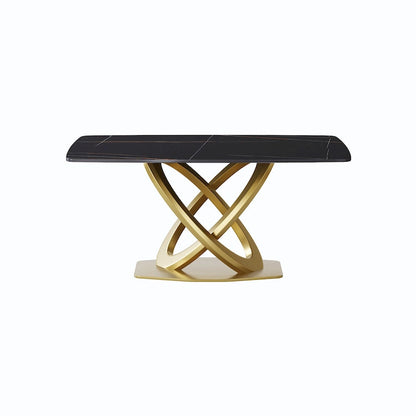 Contemporary Marble Dining Table with Gold Geometric Base