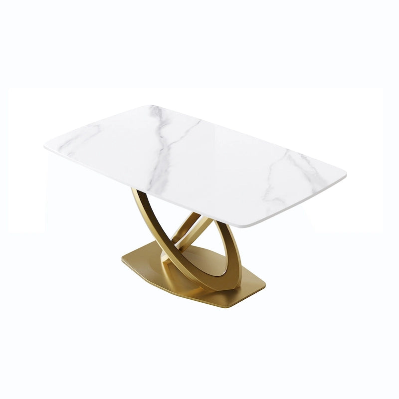 Contemporary Marble Dining Table with Gold Geometric Base