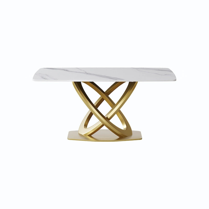 Contemporary Marble Dining Table with Gold Geometric Base
