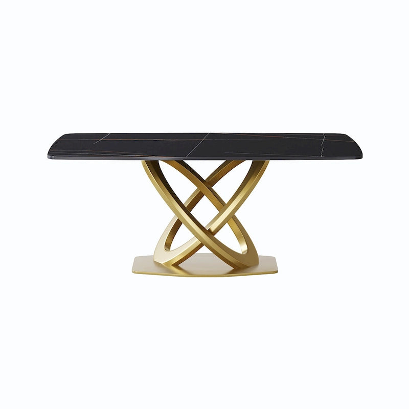 Contemporary Marble Dining Table with Gold Geometric Base