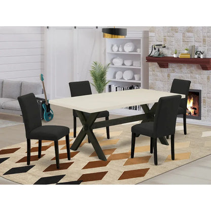 East West Furniture Dining Furniture Set- a Dining Table & Black Color Linen Fabric Upholstered Chairs, Black(Pieces Option)