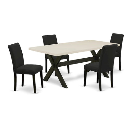 East West Furniture Dining Furniture Set- a Dining Table & Black Color Linen Fabric Upholstered Chairs, Black(Pieces Option)