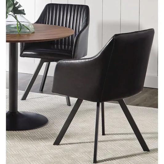 Retro Design Black Leatherette Swivel Dining Chair with Metal Base