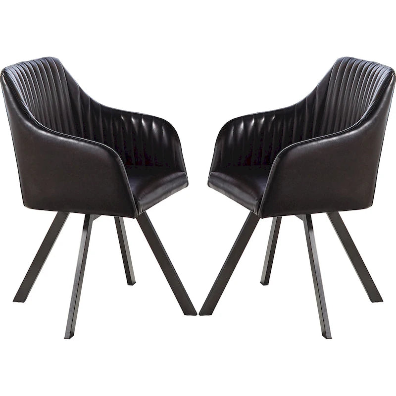 Retro Design Black Leatherette Swivel Dining Chair with Metal Base