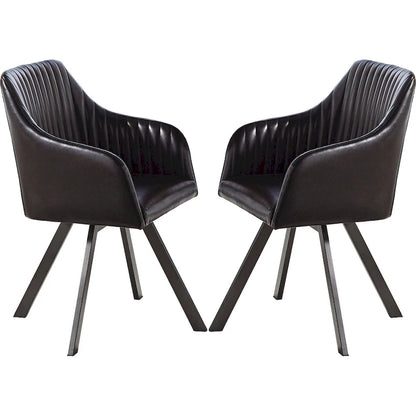 Retro Design Black Leatherette Swivel Dining Chair with Metal Base