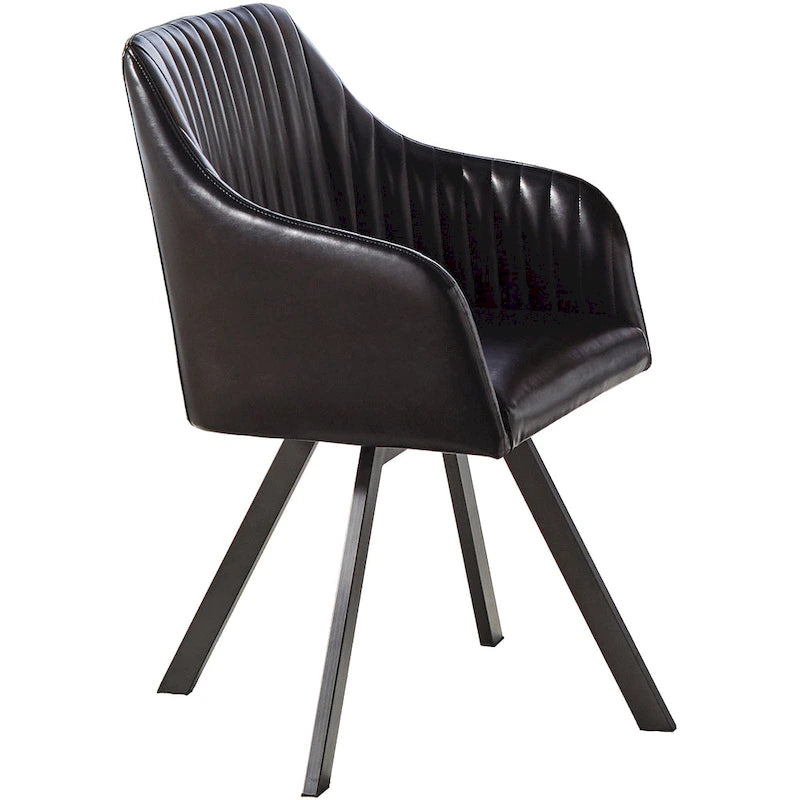 Retro Design Black Leatherette Swivel Dining Chair with Metal Base