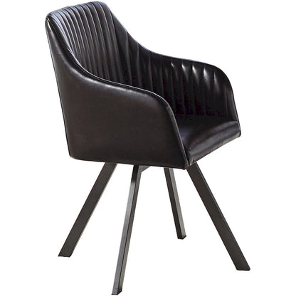 Retro Design Black Leatherette Swivel Dining Chair with Metal Base