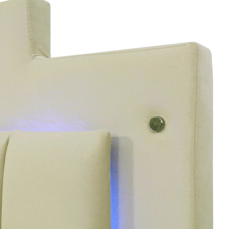 Queen Size Upholstered Platform Bed with LED Lights and 4 Drawers