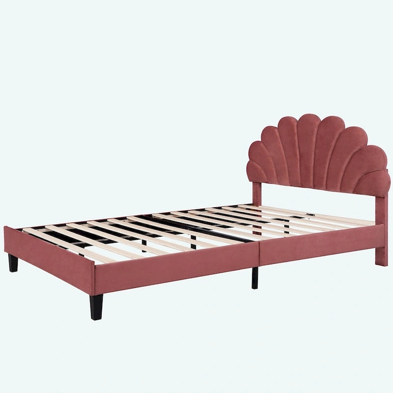 Queen Size Upholstered Platform Bed with Flower Pattern