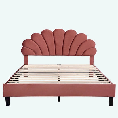 Queen Size Upholstered Platform Bed with Flower Pattern
