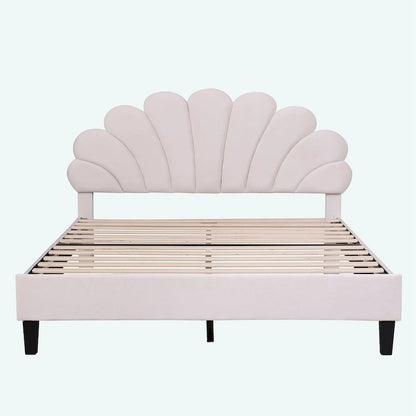 Queen Size Upholstered Platform Bed with Flower Pattern