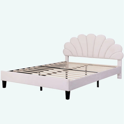 Queen Size Upholstered Platform Bed with Flower Pattern