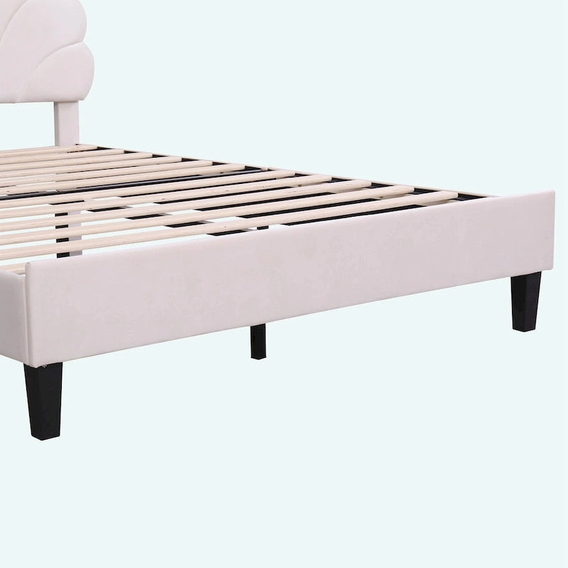 Queen Size Upholstered Platform Bed with Flower Pattern