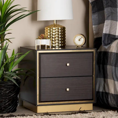 Cormac Transitional Wood/ Metal 2-Drawer Nightstand-Walnut/ Dark Brown