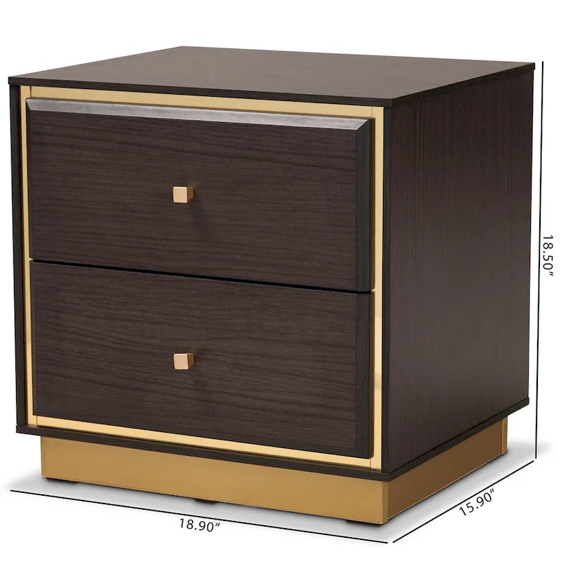 Cormac Transitional Wood/ Metal 2-Drawer Nightstand-Walnut/ Dark Brown