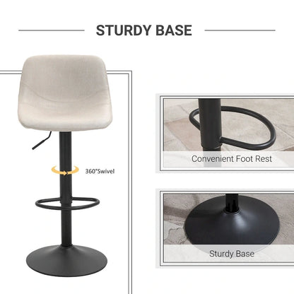 HOMCOM Swivel Bar Stools Set of 2 Bar Chairs Adjustable Height Barstools Padded with Back for Kitchen, Counter, and Home Bar