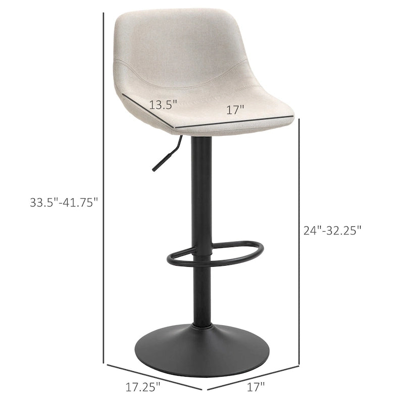 HOMCOM Swivel Bar Stools Set of 2 Bar Chairs Adjustable Height Barstools Padded with Back for Kitchen, Counter, and Home Bar