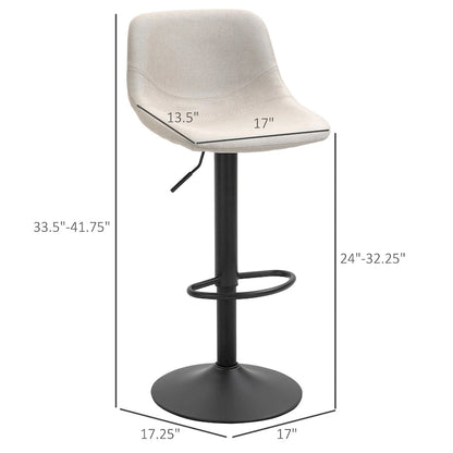 HOMCOM Swivel Bar Stools Set of 2 Bar Chairs Adjustable Height Barstools Padded with Back for Kitchen, Counter, and Home Bar