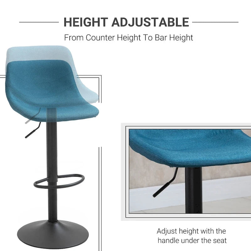 HOMCOM Swivel Bar Stools Set of 2 Bar Chairs Adjustable Height Barstools Padded with Back for Kitchen, Counter, and Home Bar