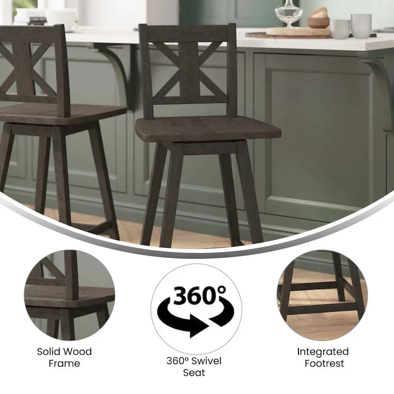 Modern Farmhouse Wooden Swivel Counter Stool