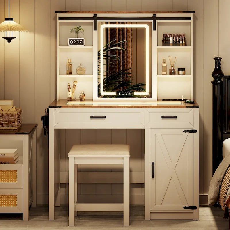 Makeup Vanity With Led Light and Outlets