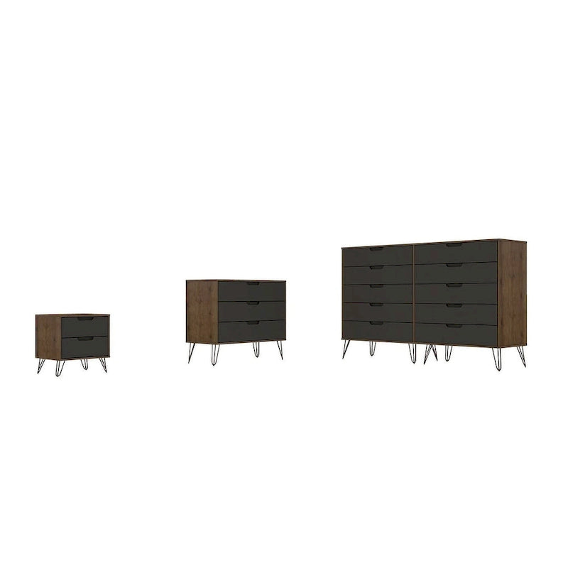 Manhattan Comfort Rockefeller 3-Piece Dresser and Nightstand Set